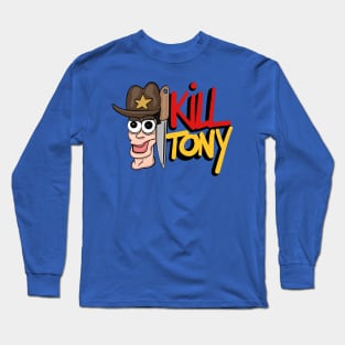 Kill Tony Fan Logo With Tony Hinchcliffe Head & Cowboy Hat With Handwritten Show Name (White) Long Sleeve T-Shirt